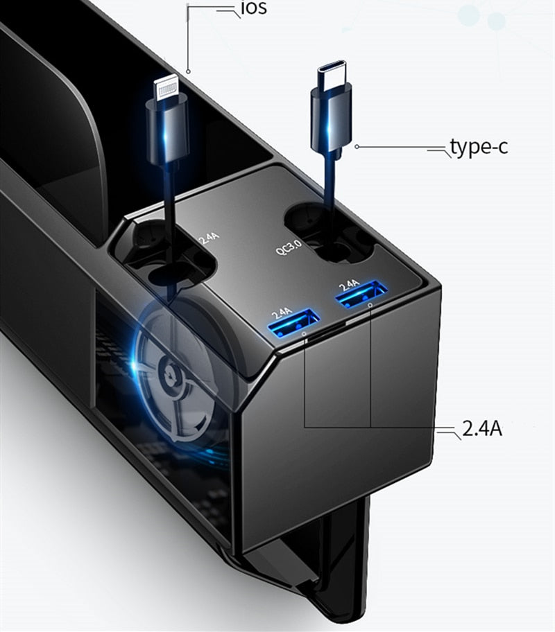 TrailPaw Car Seat Gap Organizer with Fast Charging