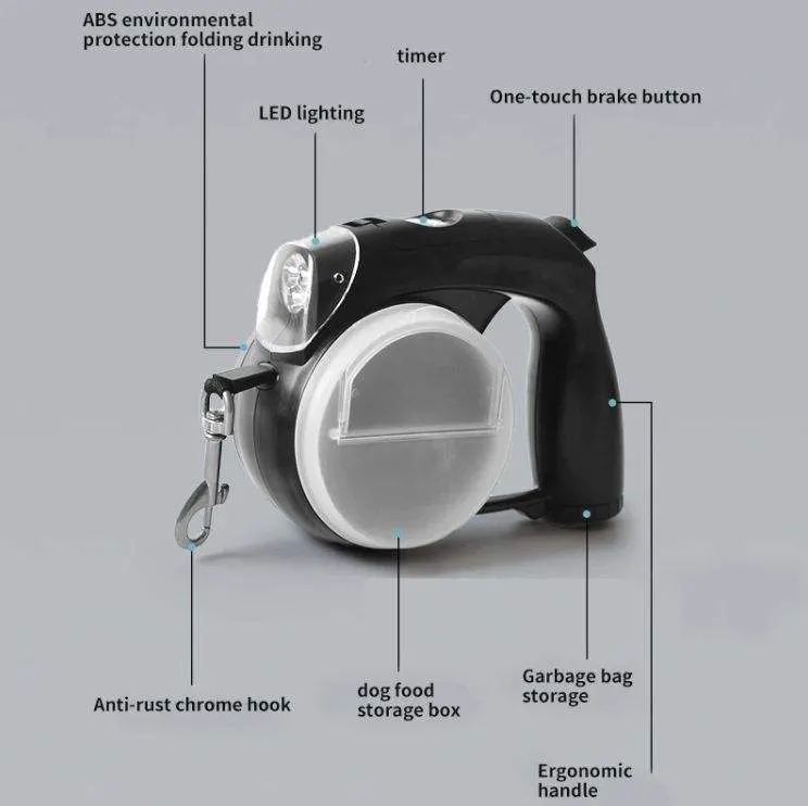 5 In 1 Multifunctional Dog Leash And Collar Custom Waterproof Automatic Led Retractable Dog Leash Poop Bag by eprolo