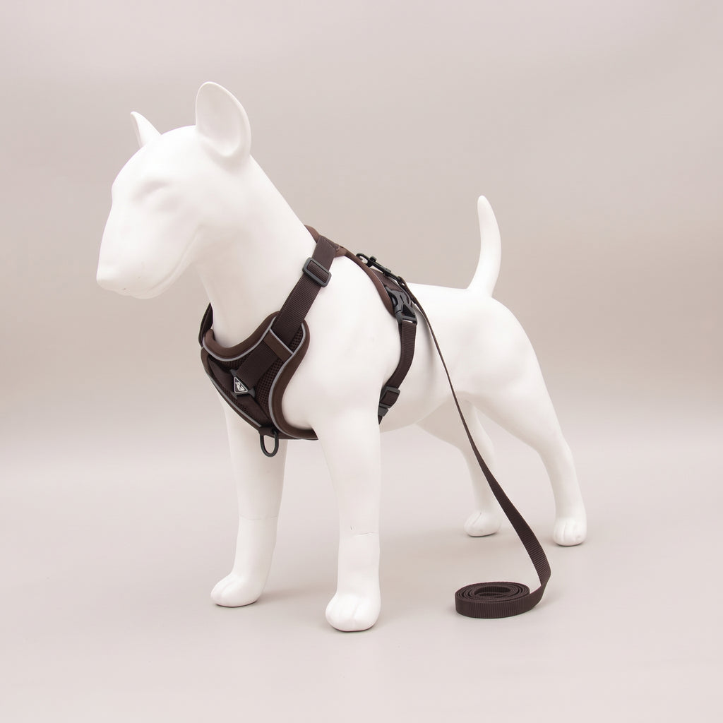TrailPaw Reflective Mesh Dog Harness & Leash Set - Coffee