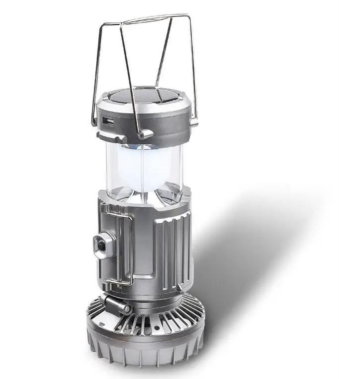 Portable Outdoor LED Camping Lantern With Fan Solar Charge Rechargeable Light Hanging Tent Lamp Fish Flashlight by eprolo