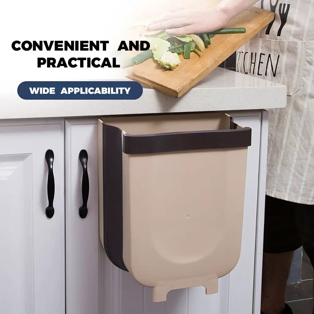 Folding Waste Bin Kitchen Cabinet Door Hanging Trash Bin Trash Can Wall Mounted Trashcan for Bathroom Toilet Waste Storage by eprolo