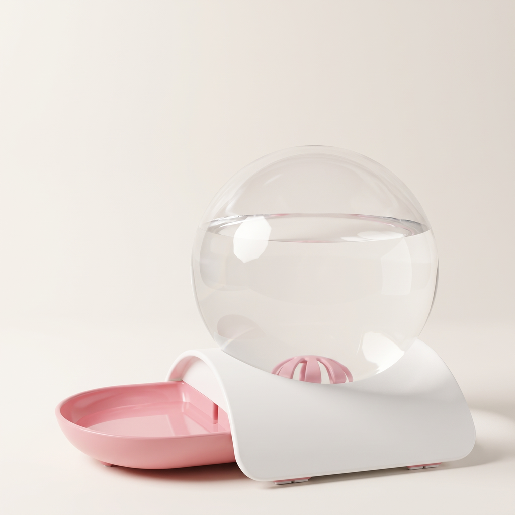 TrailPaw 2.8L Gravity Pet Water Fountain in Pink, white base with pink bowl and spout