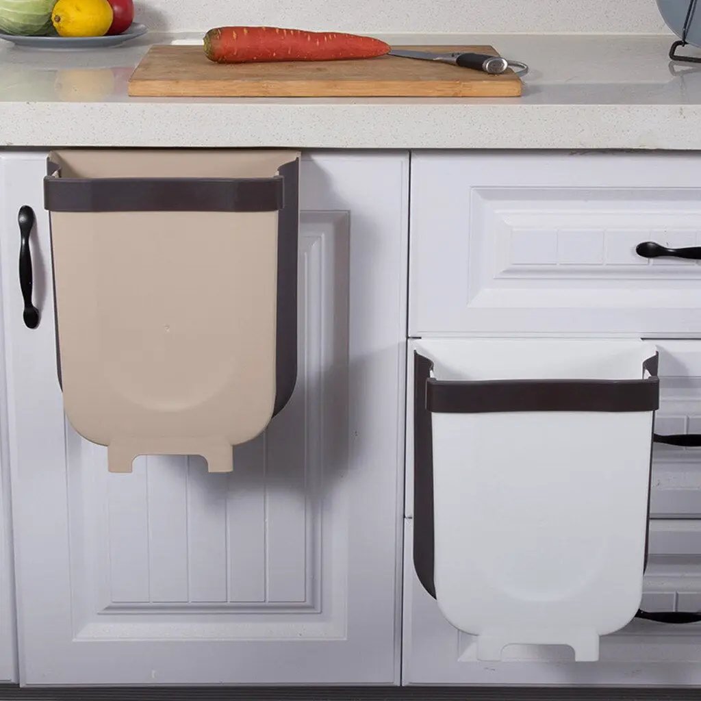Folding Waste Bin Kitchen Cabinet Door Hanging Trash Bin Trash Can Wall Mounted Trashcan for Bathroom Toilet Waste Storage by eprolo