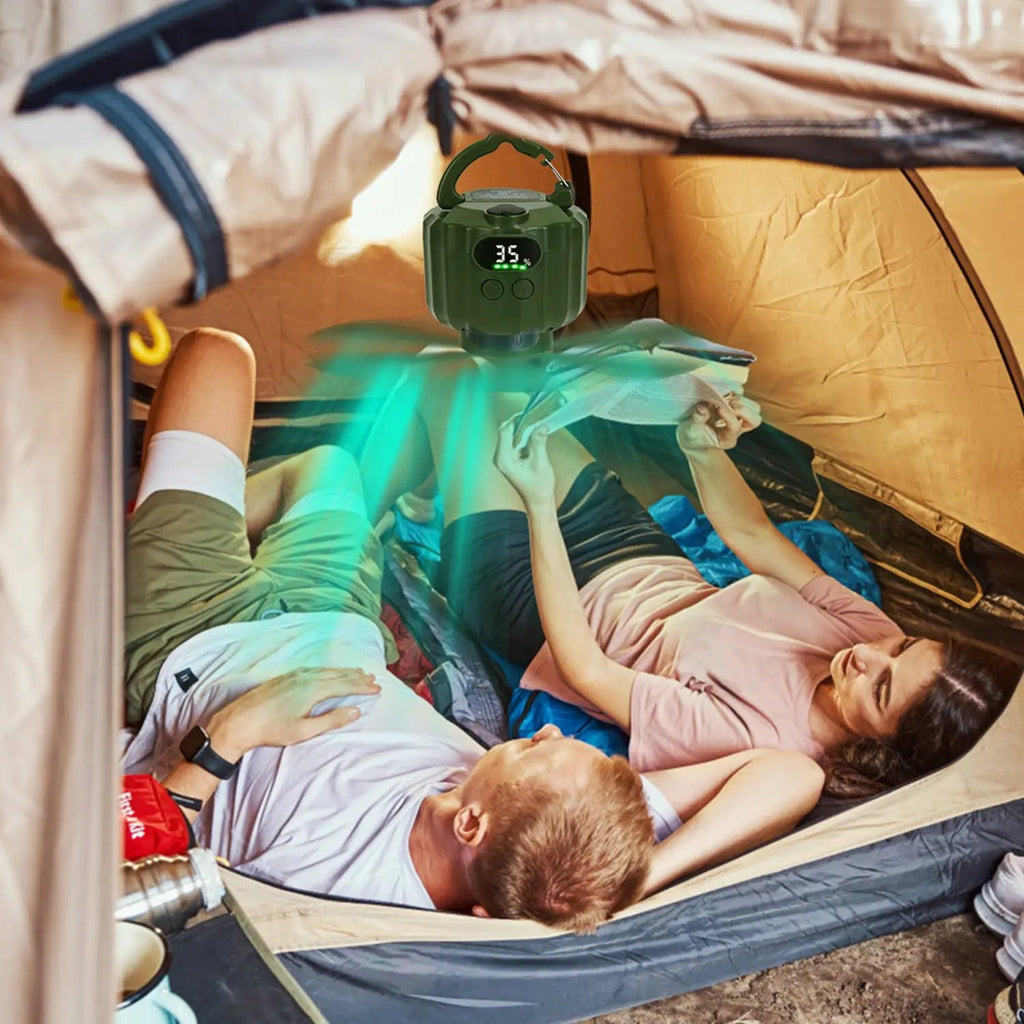 3-in-1 Camping Fan With LED Lantern, Hanging Tent Fan 3 Wind Speeds, Remote Control Timer, USB Power Bank, Low Noise Rechargeable Fan With Battery Display, Detachable Blades For Outdoor Indoor Use by S.H.WS Essentials