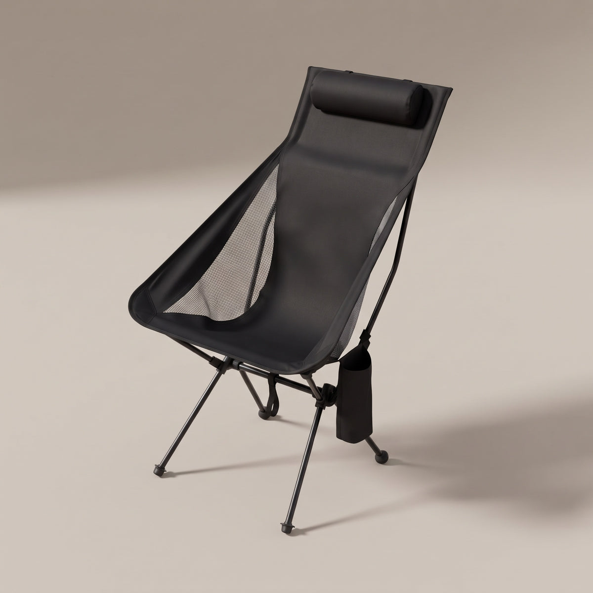 TrailPaw folding camping chair with headrest, Black, studio product photo