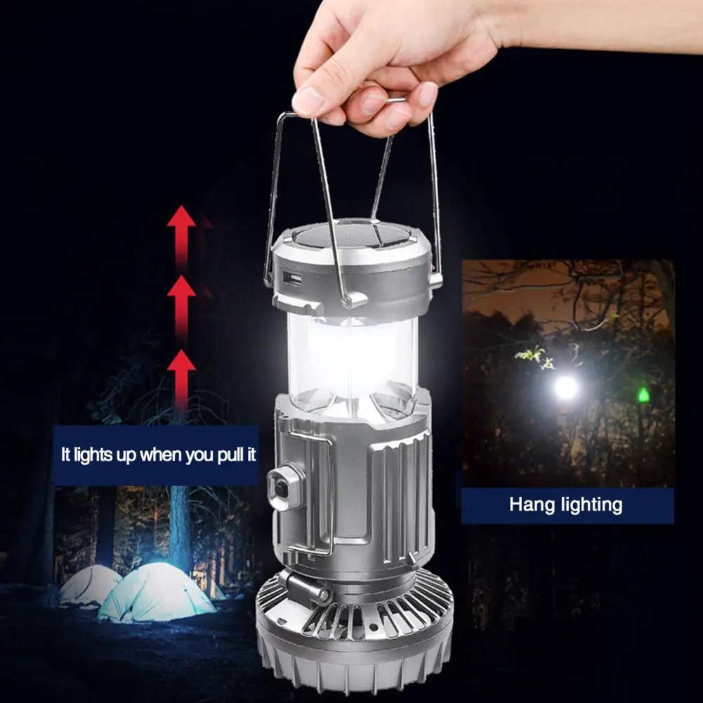 Portable Outdoor LED Camping Lantern With Fan Solar Charge Rechargeable Light Hanging Tent Lamp Fish Flashlight by eprolo