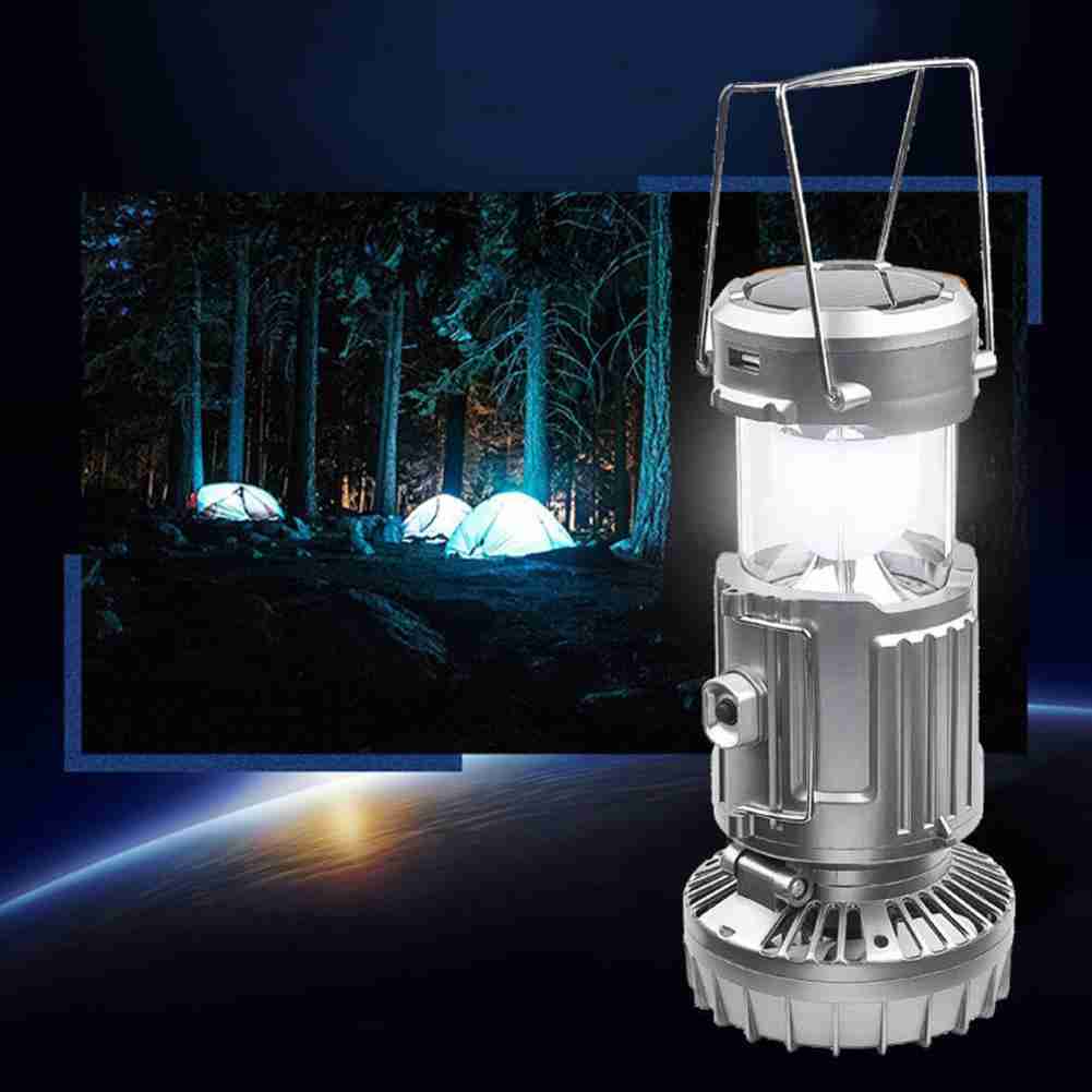 Portable Outdoor LED Camping Lantern With Fan Solar Charge Rechargeable Light Hanging Tent Lamp Fish Flashlight by eprolo
