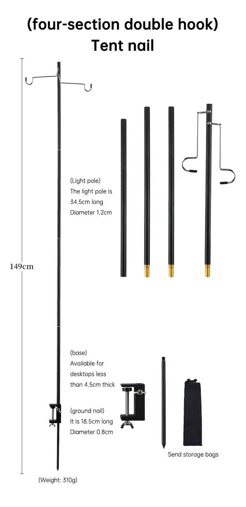 Outdoor Lightweight Aluminum Alloy Portable Camping Lamp Holder Lantern Stand with Storage Bag by eprolo