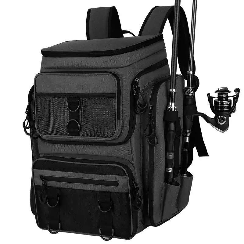 Fishing Backpack with Rod Holder, Tackle Organizer Box & Hiking Storage by eprolo