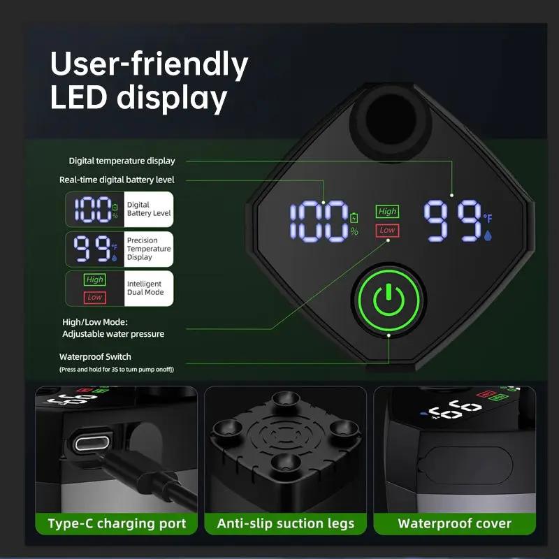 Camping & Hiking Portable Shower - 6000mAh Rechargeable, Full-Screen Digital Display by eprolo