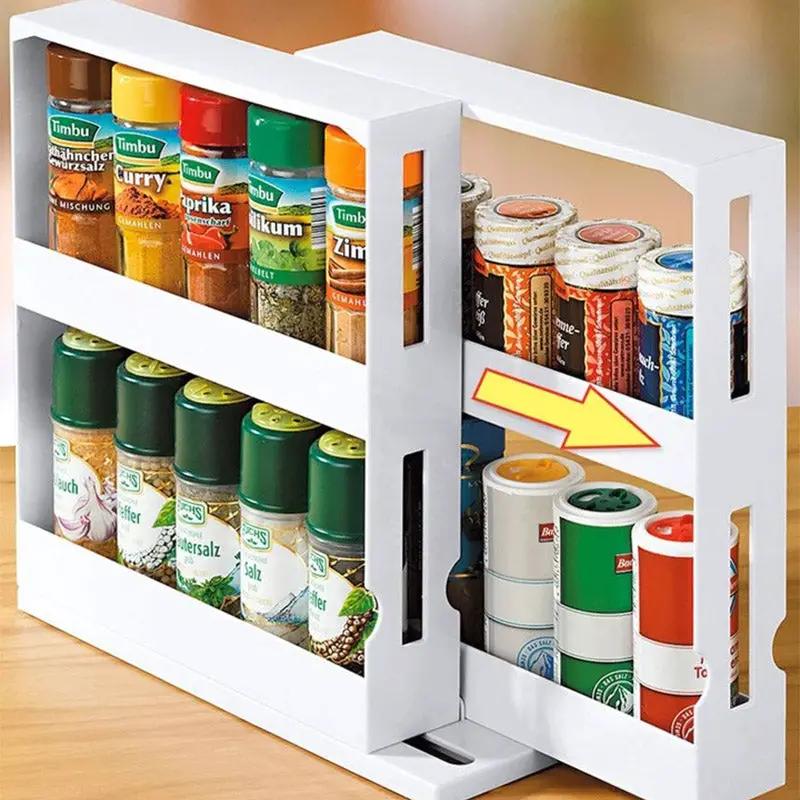 Kitchen Spice Organizer Rack Multi-Function Rotating Storage Shelf Slide Kitchen Cabinet Cupboard Organizer Kitchen Storage Rack by eprolo