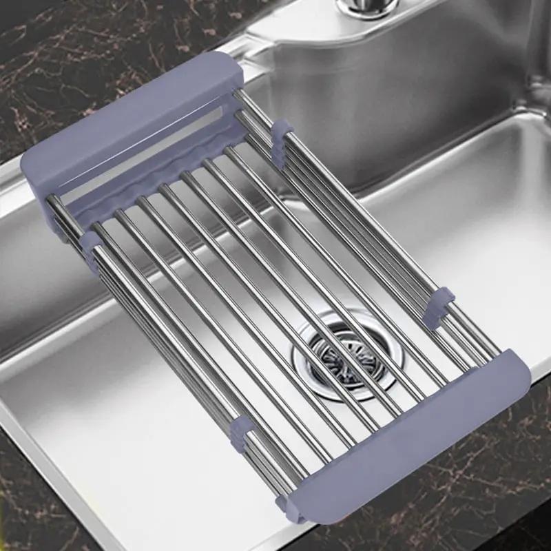Adjustable Sink Dish Drying Rack Kitchen Organizer Stainless Steel Sink Drain Basket Vegetable Fruit Holder Storage Rack by eprolo