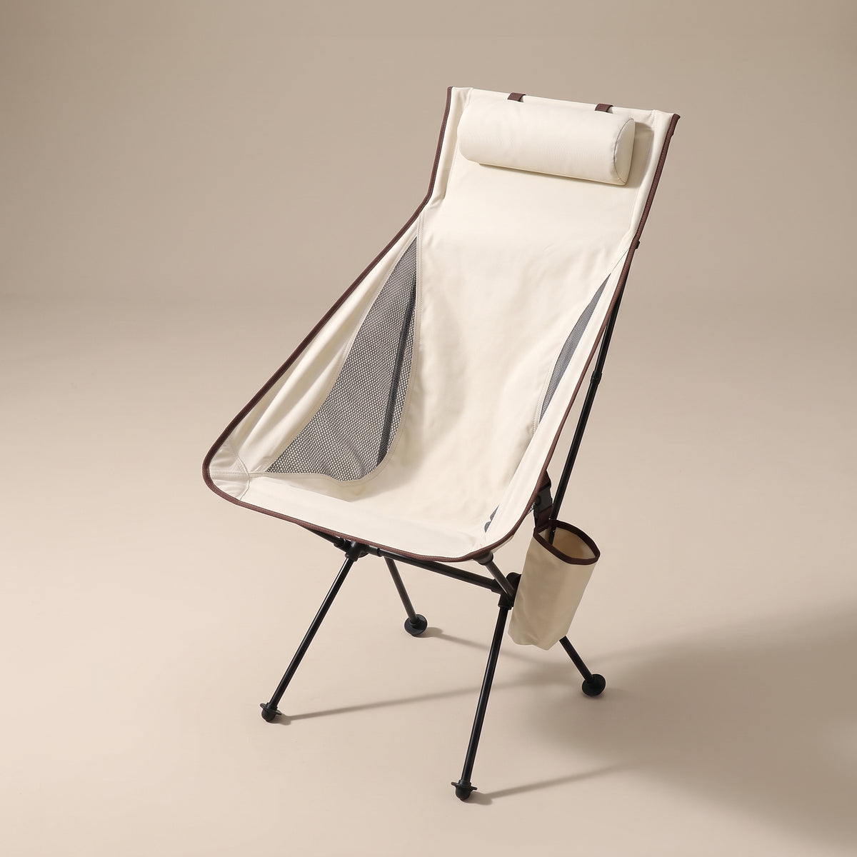 TrailPaw folding camping chair with headrest, White, studio product photo