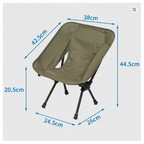 TrailPaw Ultralight Folding Camp Chair, child size dimensions: 38 cm backrest width, 44.5 cm overall height, 20.5 cm seat height, 24.5 x 26 cm base