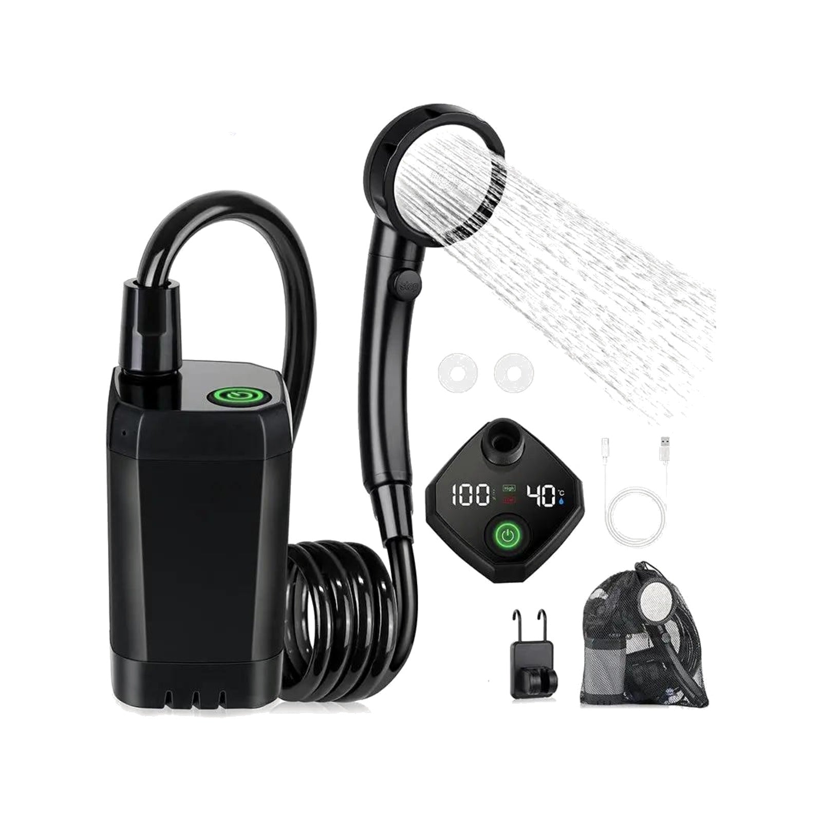 TrailPaw Portable Camp Shower — Digital Display & Adjustable Flow