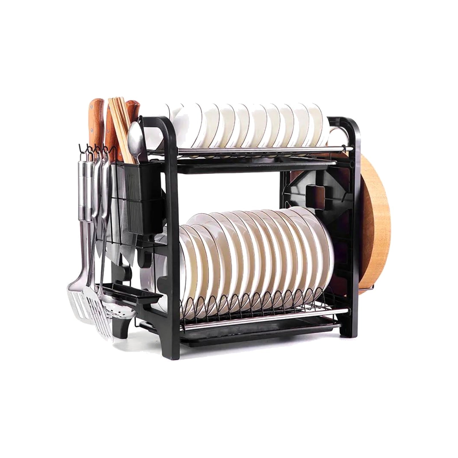 TrailPaw Two-Tier Dish Rack — Stainless Steel, Vertical Drain