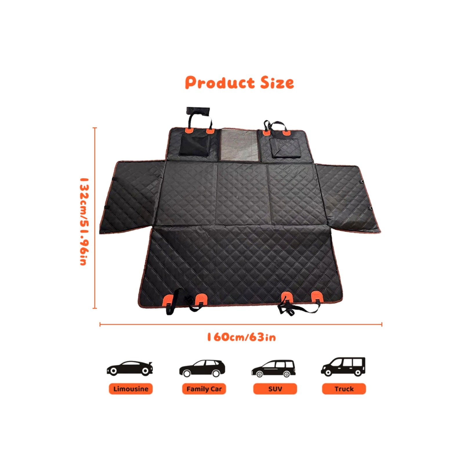 Dog Car Hammock Seat Cover, Waterproof 600D Oxford Fabric Pet Seat Protector for Back Seat, Scratch Proof & Anti-Slip