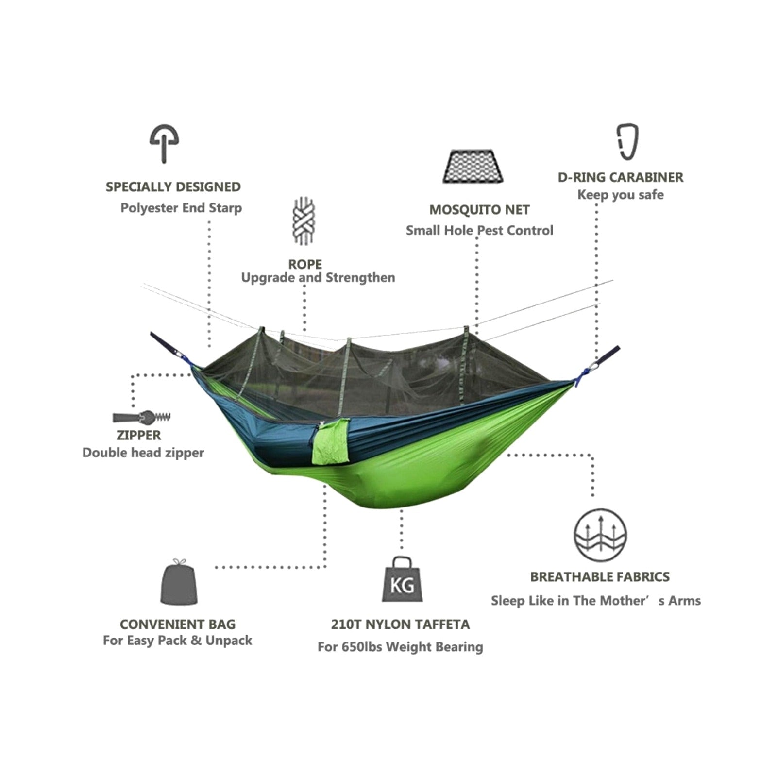 TrailPaw Ultralight Double Camping Hammock with Mosquito Net