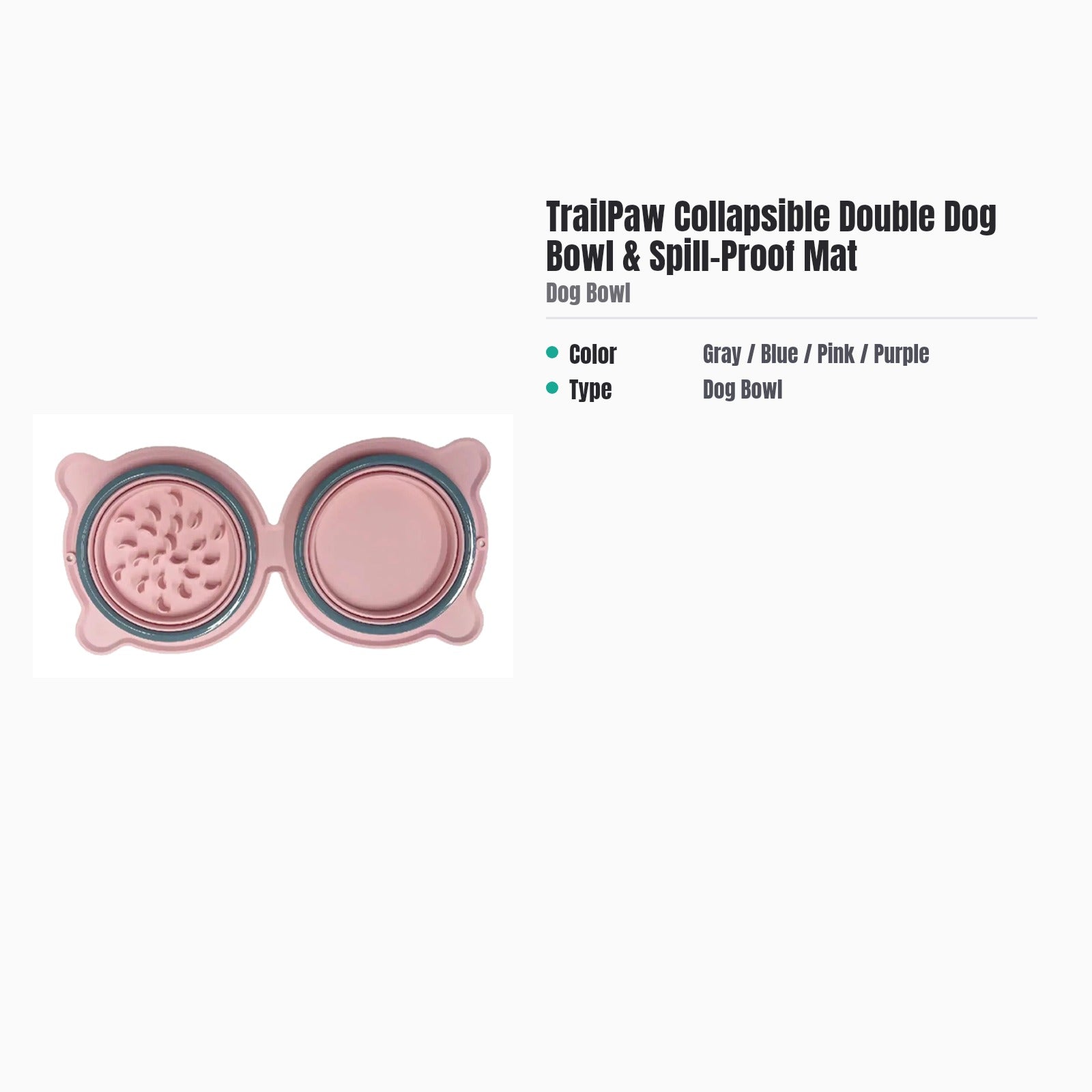 TrailPaw Collapsible Double Dog Bowl & Spill-Proof Mat — specs