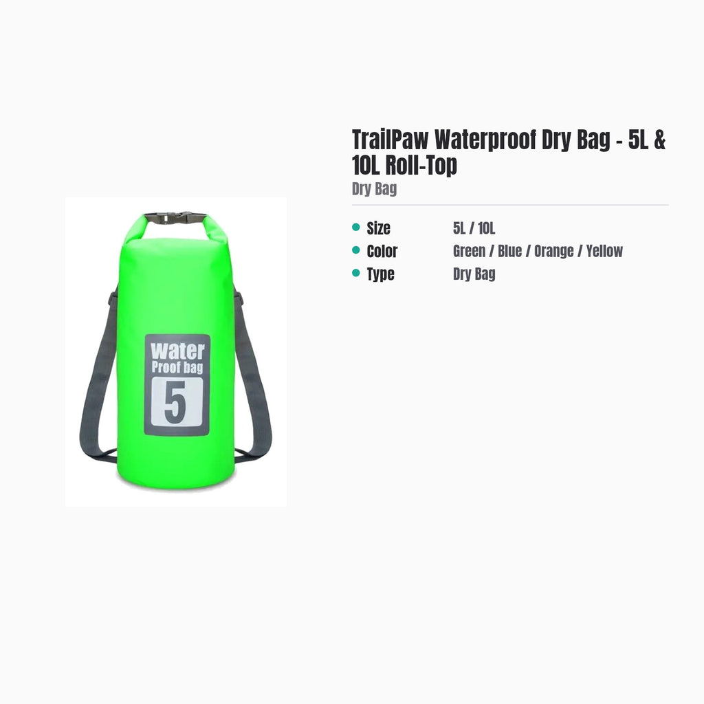 TrailPaw Waterproof Dry Bag - 5L & 10L Roll-Top — specs