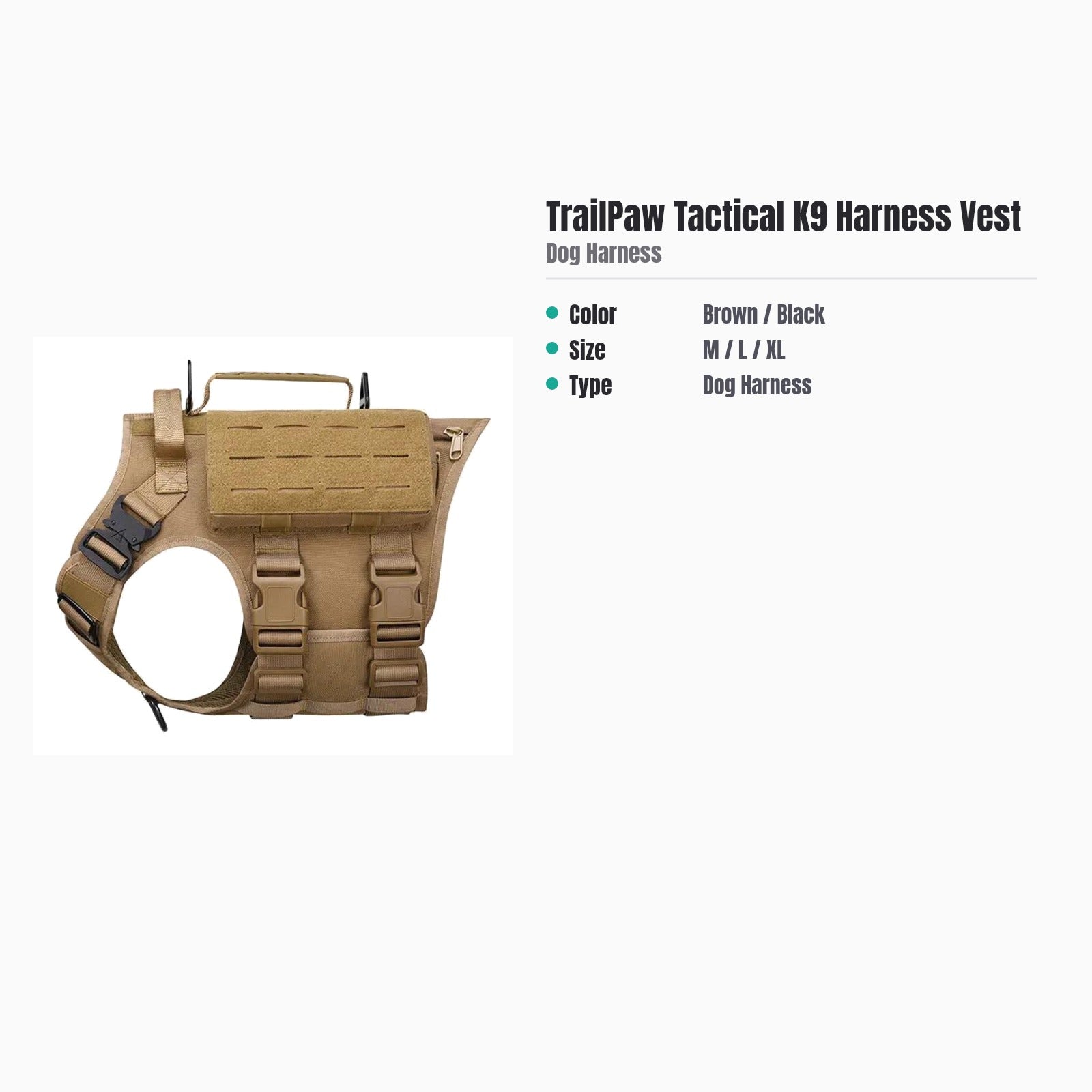 TrailPaw Tactical K9 Harness Vest — specs