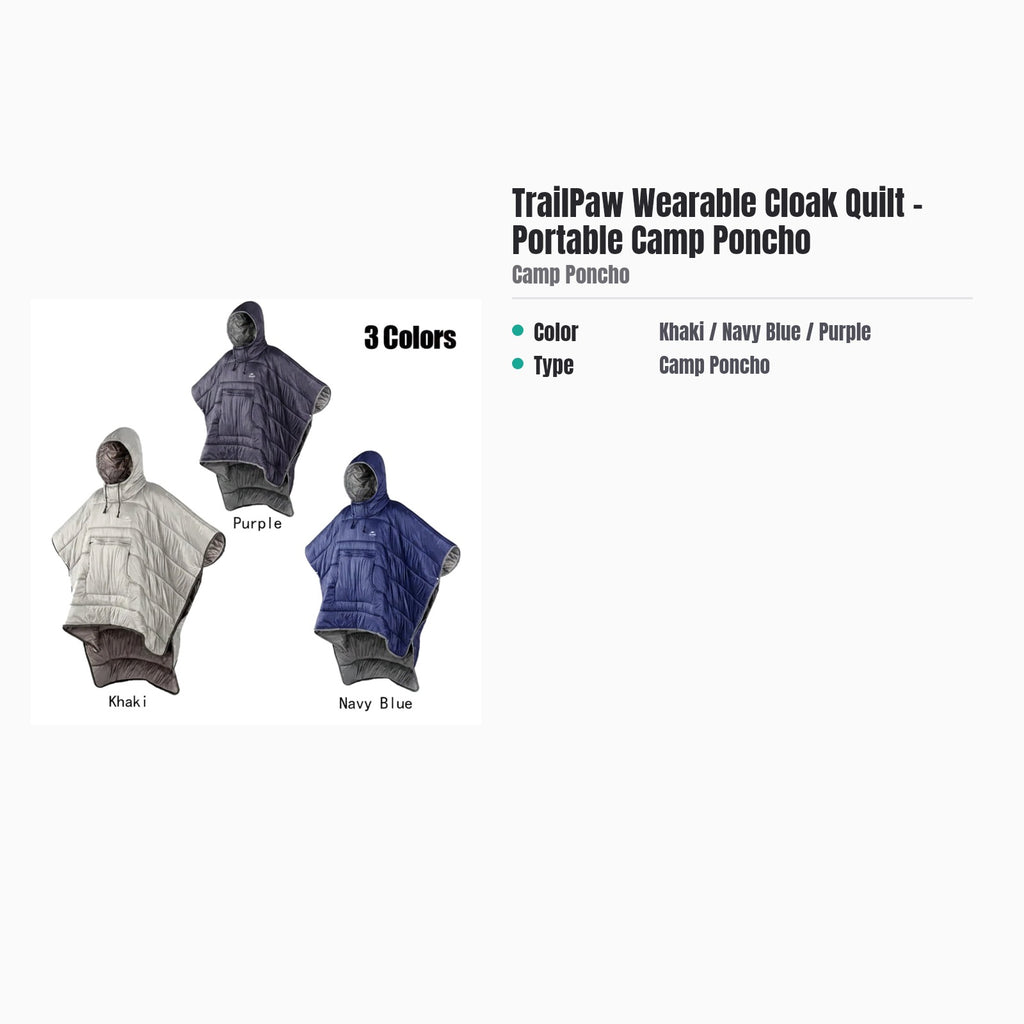 TrailPaw Wearable Cloak Quilt – Portable Camp Poncho — specs
