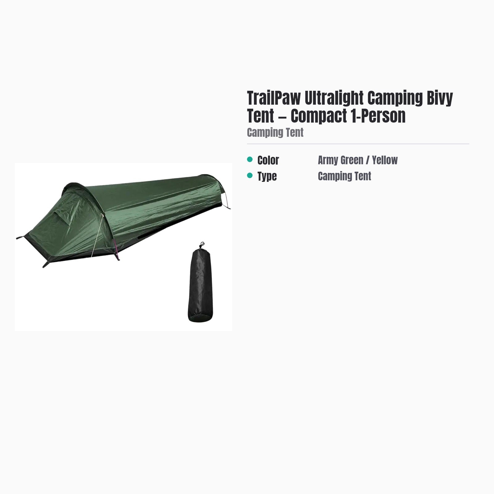 TrailPaw Ultralight Camping Bivy Tent — Compact 1-Person — specs