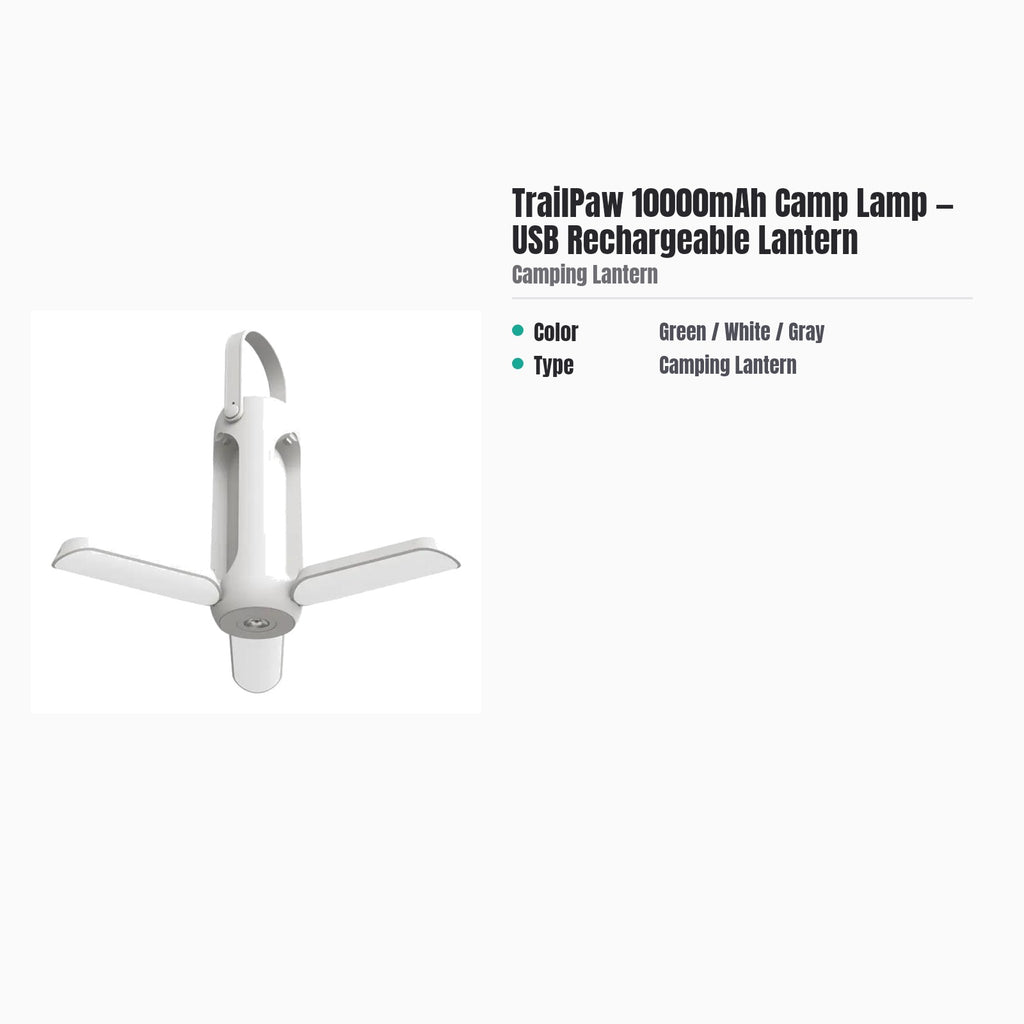 TrailPaw 10000mAh Camp Lamp — USB Rechargeable Lantern — specs