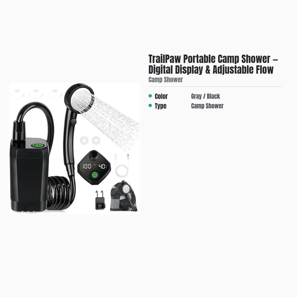 TrailPaw Portable Camp Shower — Digital Display & Adjustable Flow — specs
