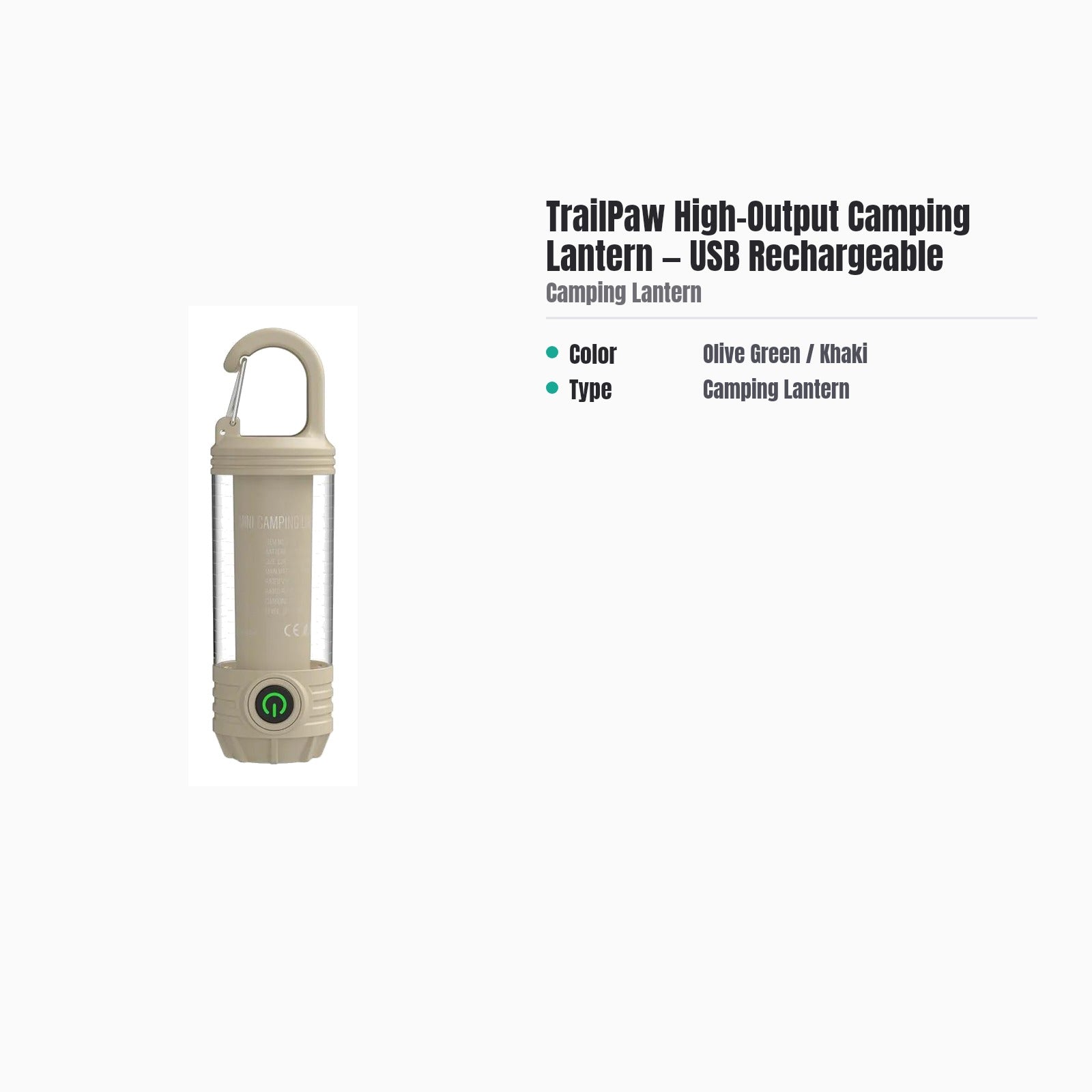 TrailPaw High-Output Camping Lantern — USB Rechargeable — specs