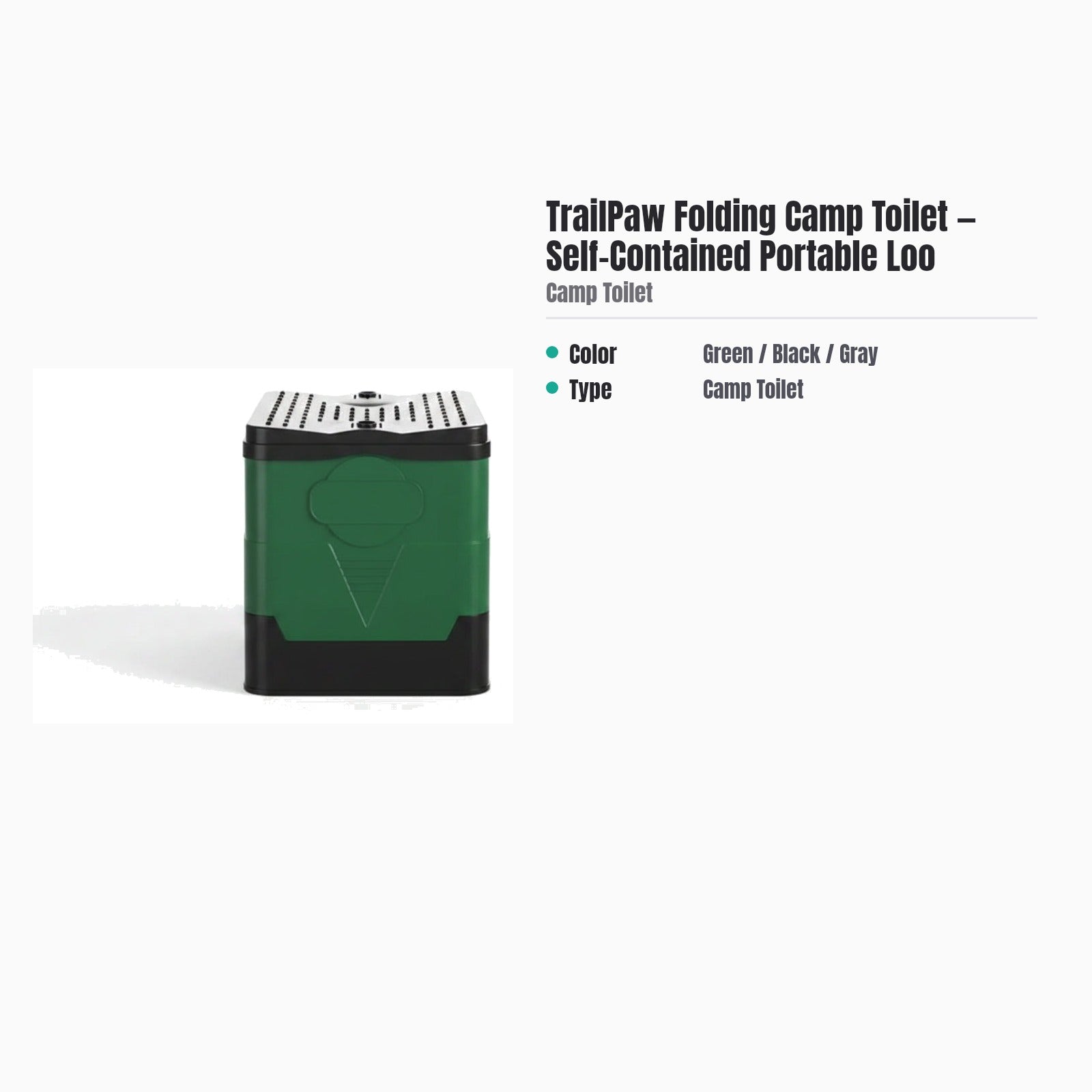 TrailPaw Folding Camp Toilet — Self-Contained Portable Loo — specs