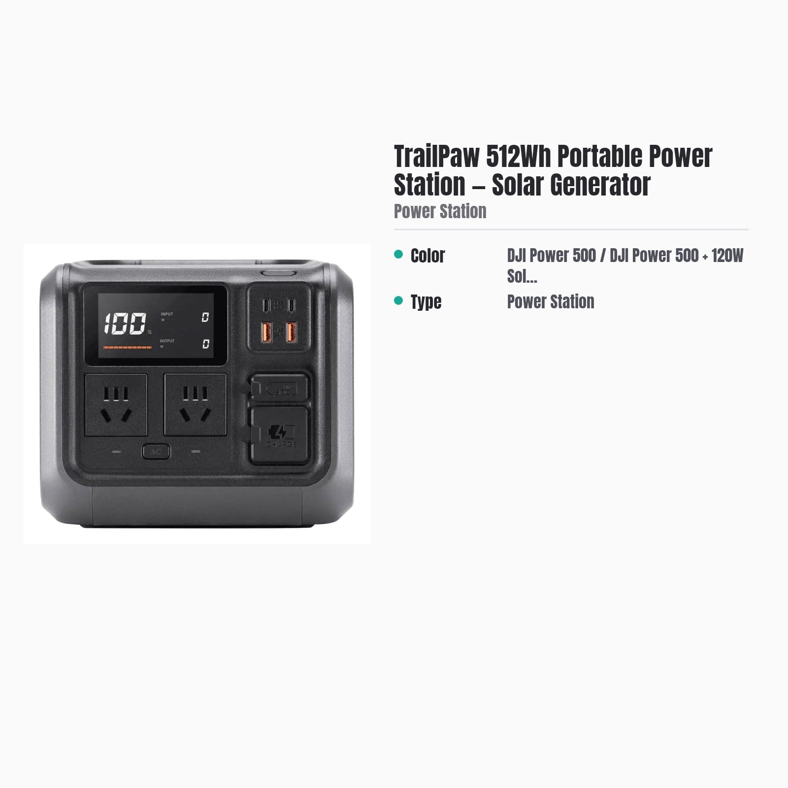 TrailPaw 512Wh Portable Power Station — Solar Generator — specs