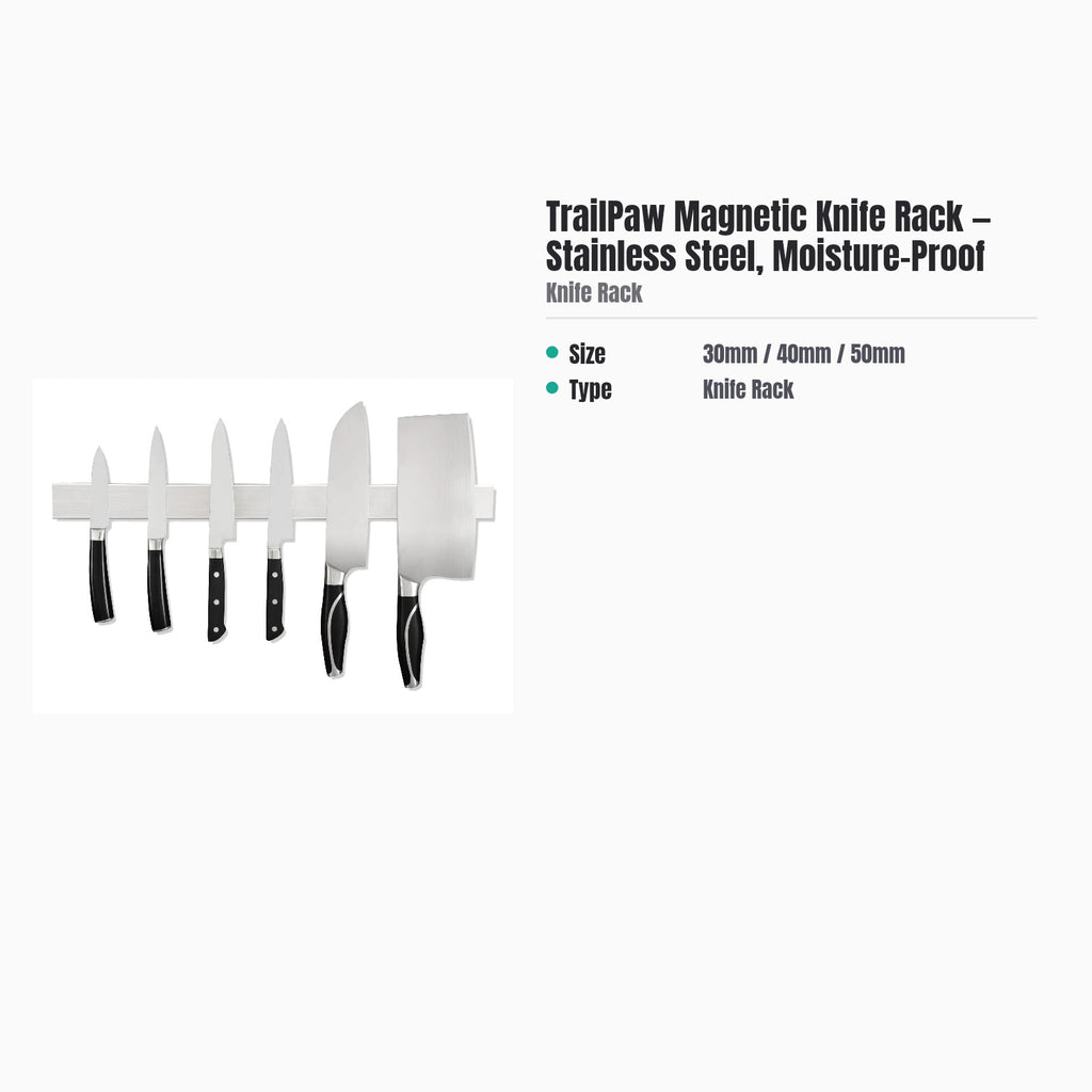 TrailPaw Magnetic Knife Rack — Stainless Steel, Moisture-Proof — specs