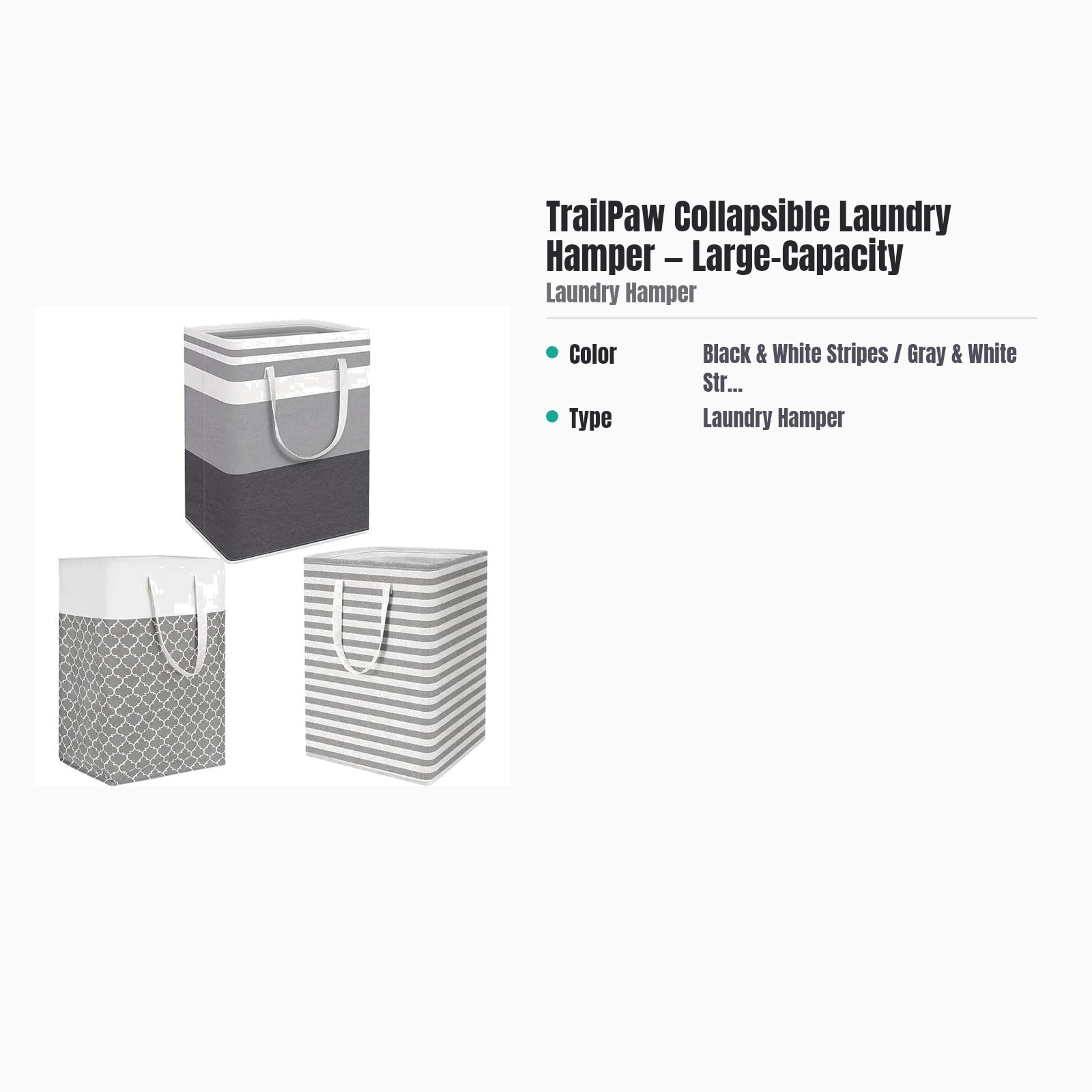 TrailPaw Collapsible Laundry Hamper — Large-Capacity — specs