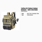 TrailPaw 42L Fishing & Outdoor Backpack — Built-In Rod Holder — specs