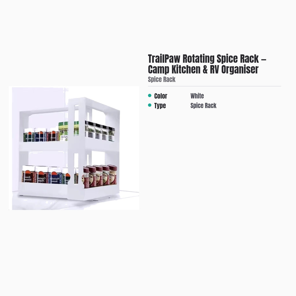 TrailPaw Rotating Spice Rack — Camp Kitchen & RV Organiser — specs