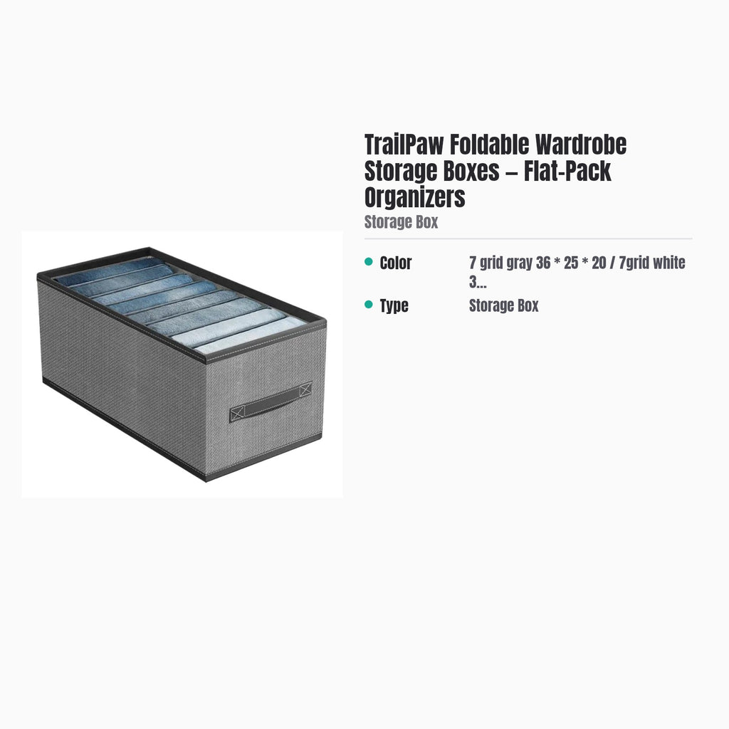 TrailPaw Foldable Wardrobe Storage Boxes — Flat-Pack Organizers — specs