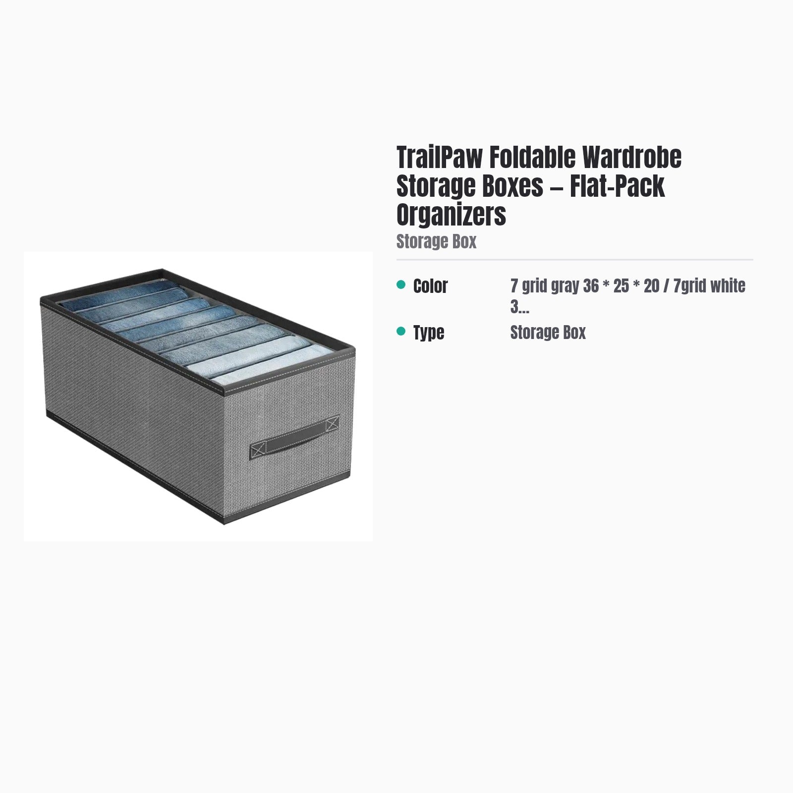 TrailPaw Foldable Wardrobe Storage Boxes — Flat-Pack Organizers — specs