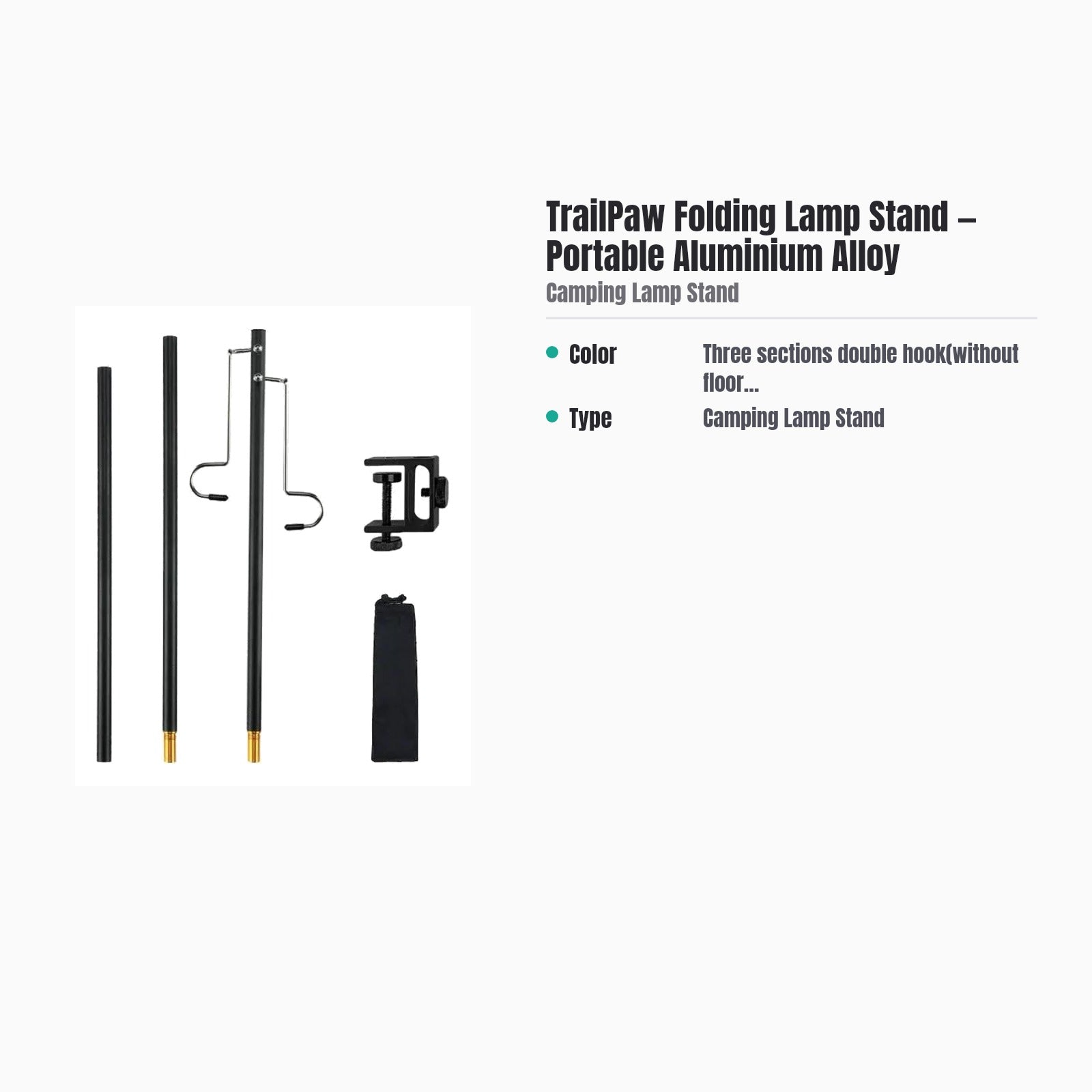 TrailPaw Folding Lamp Stand — Portable Aluminium Alloy — specs