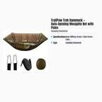 TrailPaw Trek Hammock — Auto-Opening Mosquito Net with Poles — specs