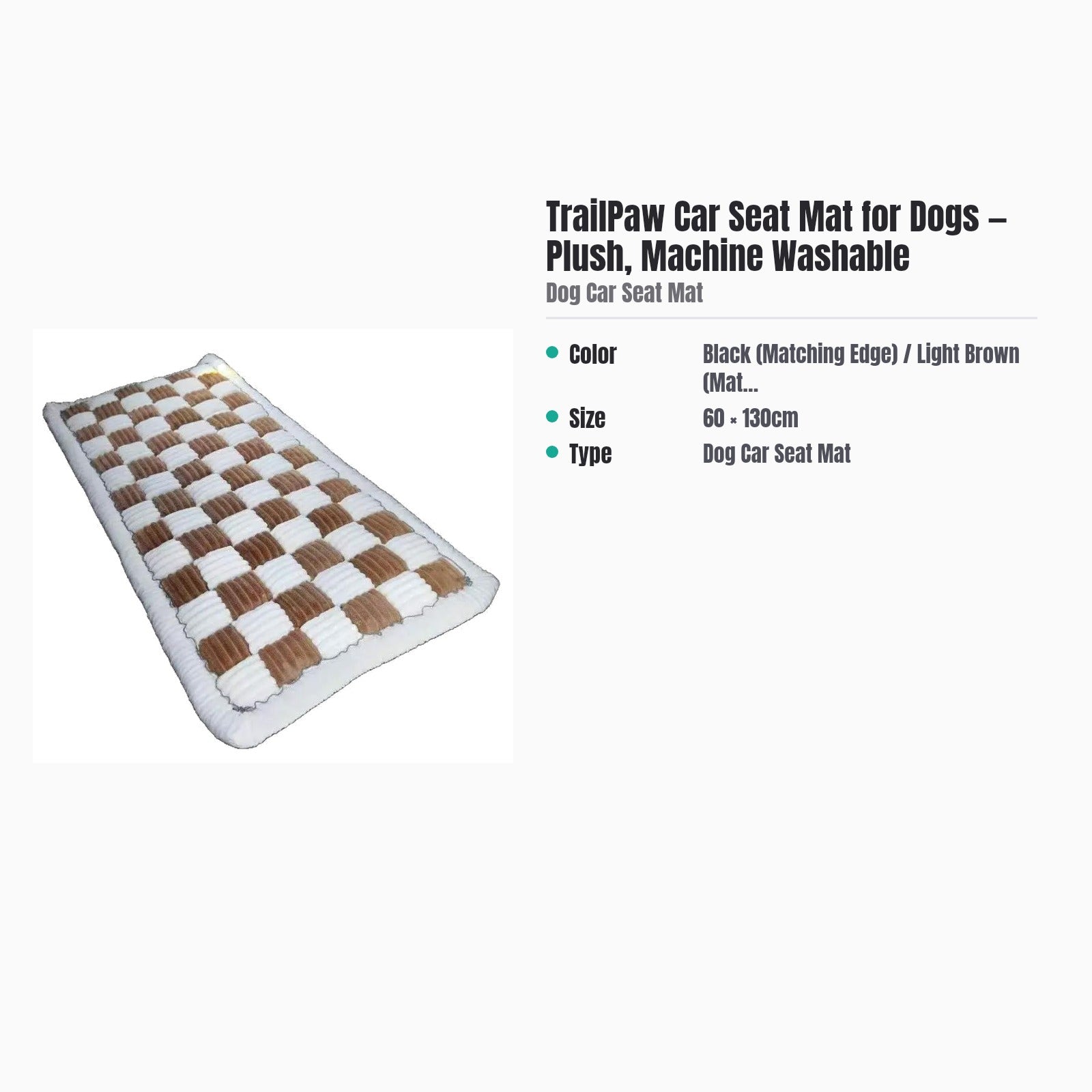 TrailPaw Car Seat Mat for Dogs — Plush, Machine Washable — specs
