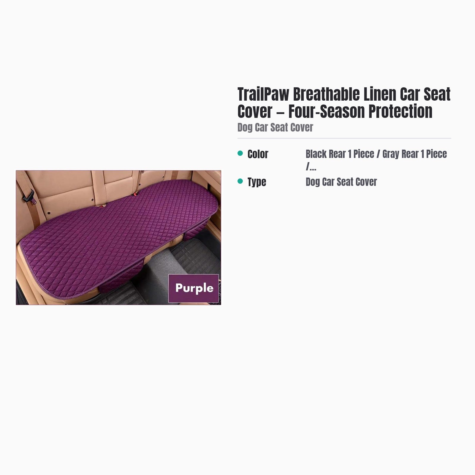 TrailPaw Breathable Linen Car Seat Cover — Four-Season Protection — specs