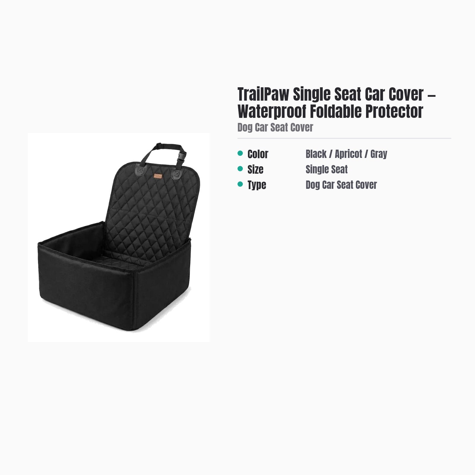 TrailPaw Single Seat Car Cover — Waterproof Foldable Protector — specs