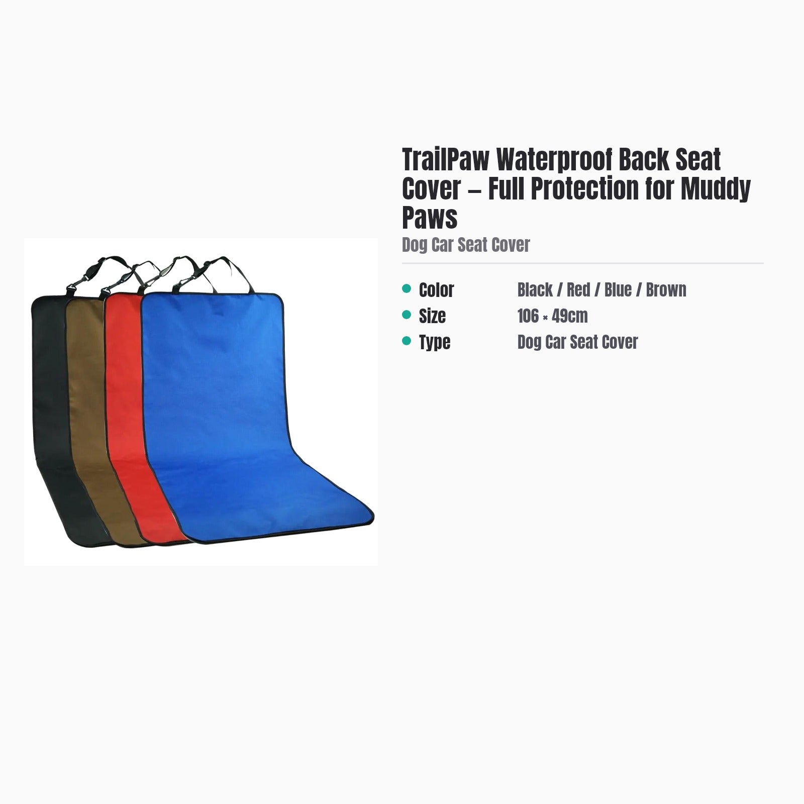 TrailPaw Waterproof Back Seat Cover — Full Protection for Muddy Paws — specs