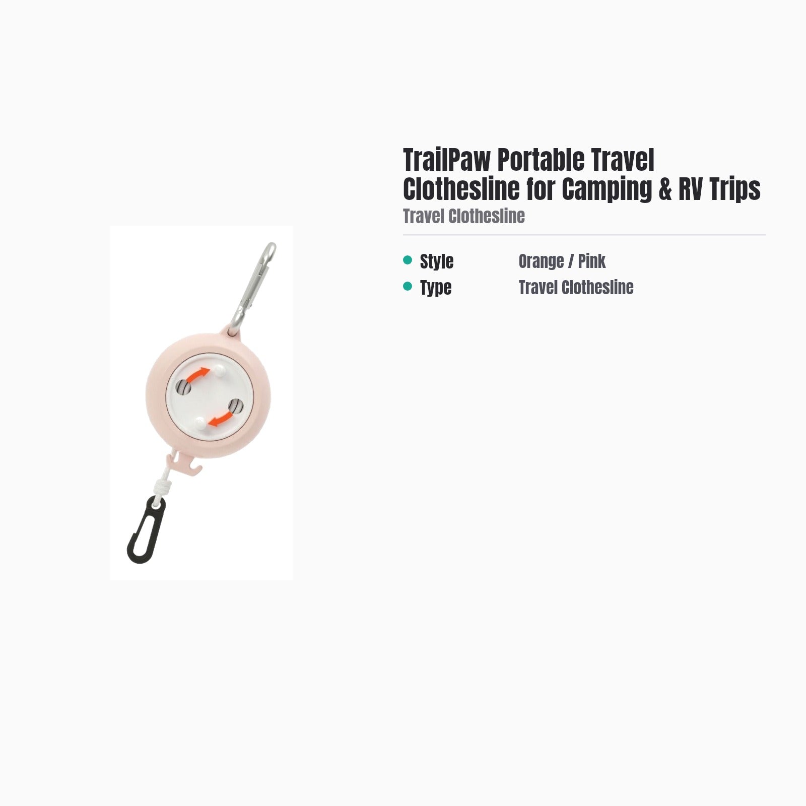 TrailPaw Portable Travel Clothesline for Camping & RV Trips