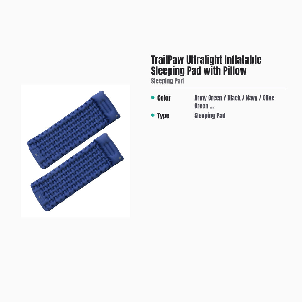 TrailPaw Ultralight Inflatable Sleeping Pad with Pillow