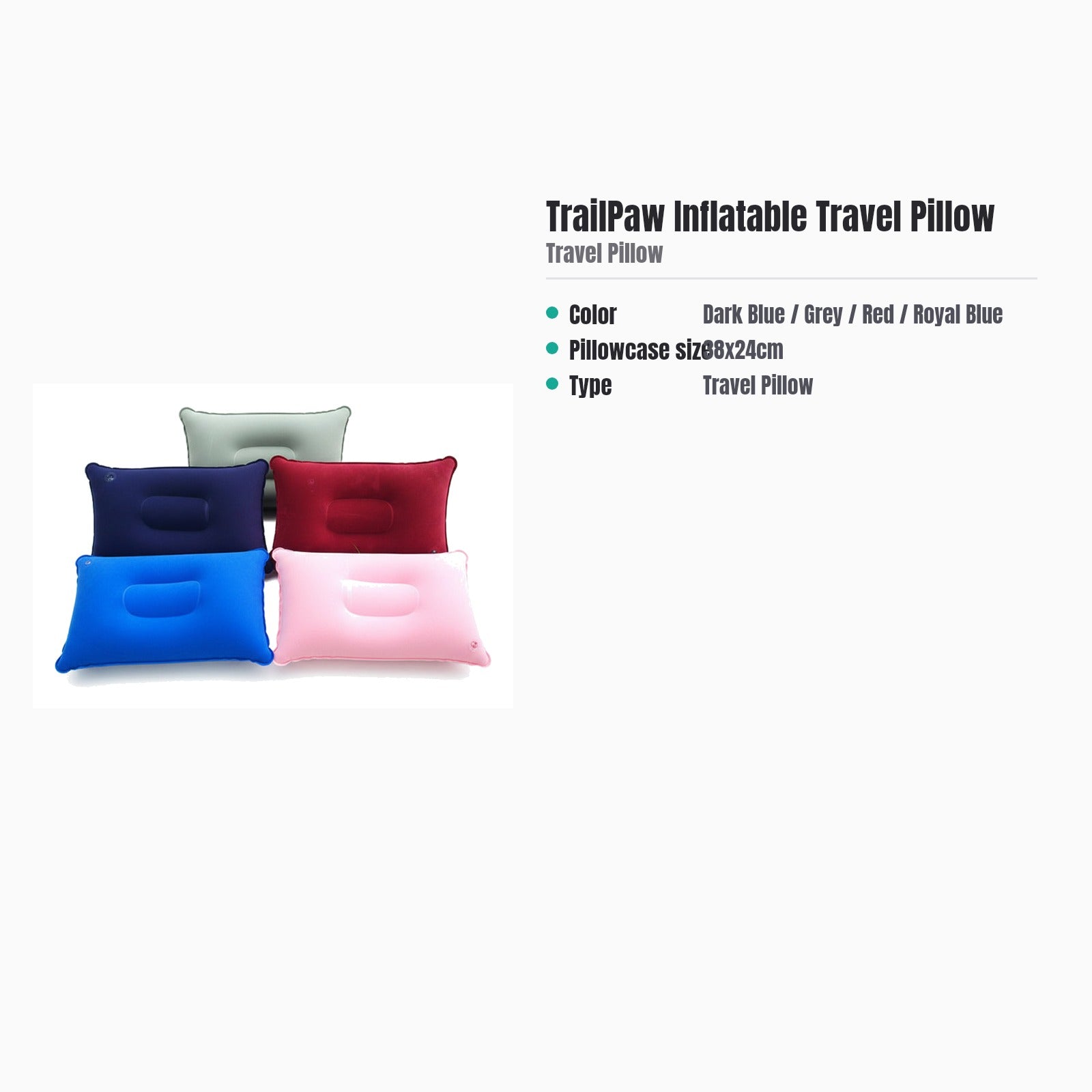 TrailPaw Inflatable Travel Pillow with Soft Flocking
