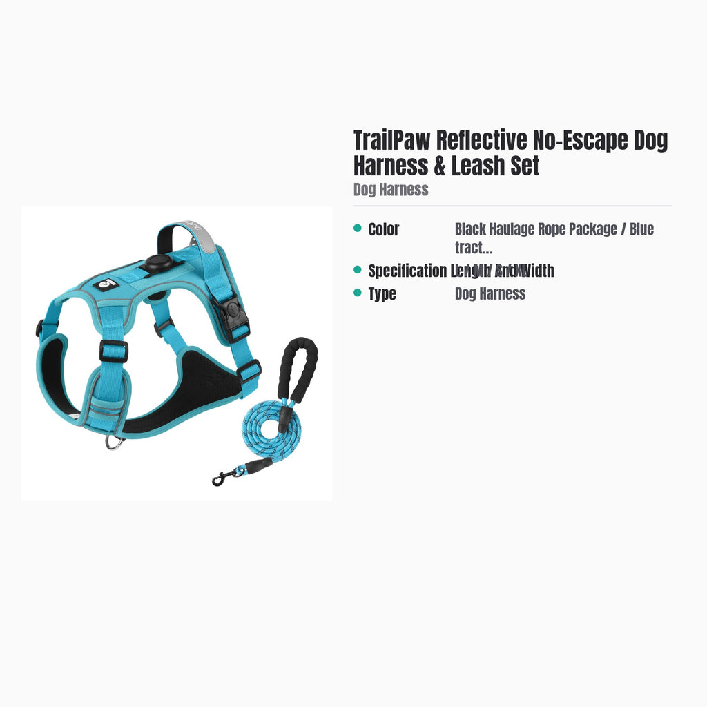 TrailPaw No-Escape Reflective Dog Harness & Leash Set