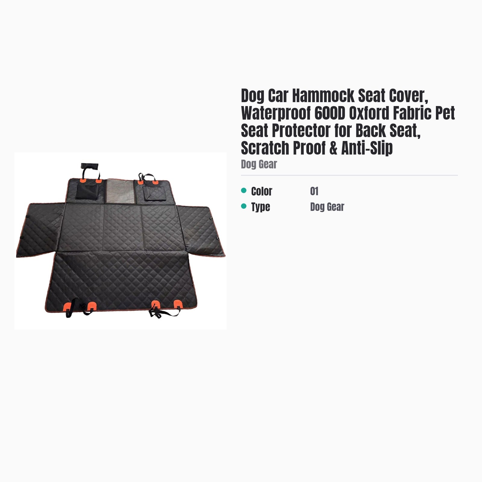 Dog Car Hammock Seat Cover, Waterproof 600D Oxford Fabric Pet Seat Protector for Back Seat, Scratch Proof & Anti-Slip — specs