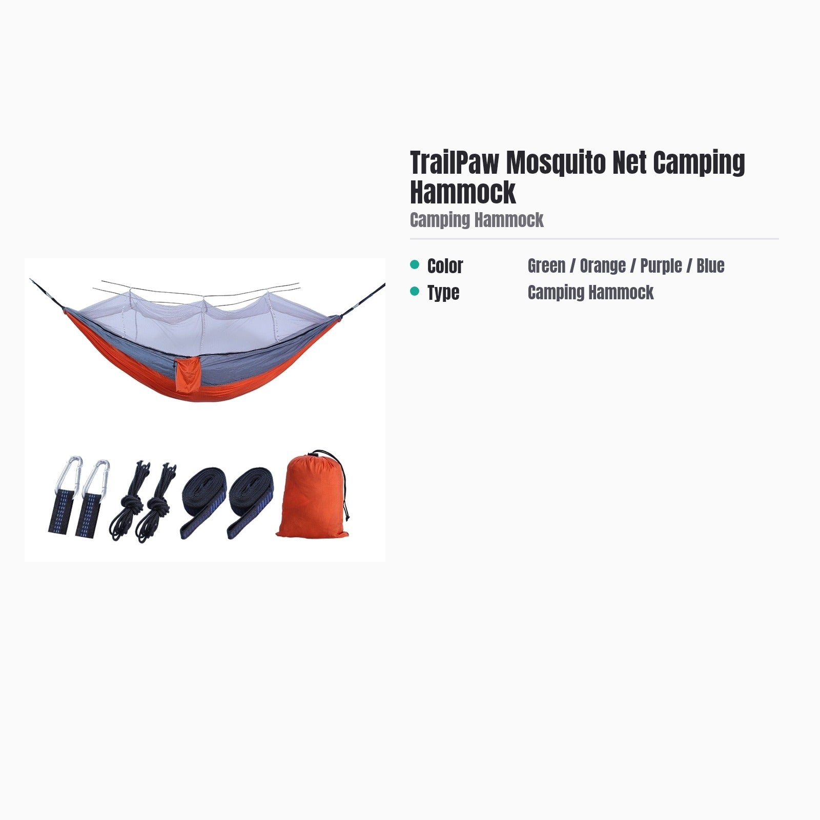 TrailPaw Mosquito Net Camping Hammock — specs